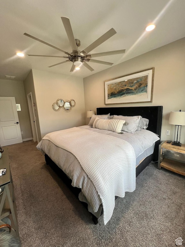 15456 S Navy Trails Ln W, Bluffdale, UT 84065 - bedroom featuring carpet floors, recessed lighting, a ceiling fan, and baseboards