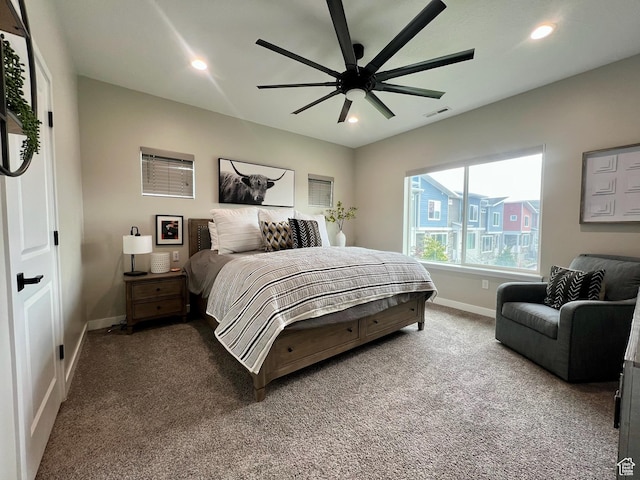 15456 S Navy Trails Ln W, Bluffdale, UT 84065 - carpeted bedroom with baseboards, recessed lighting, and ceiling fan
