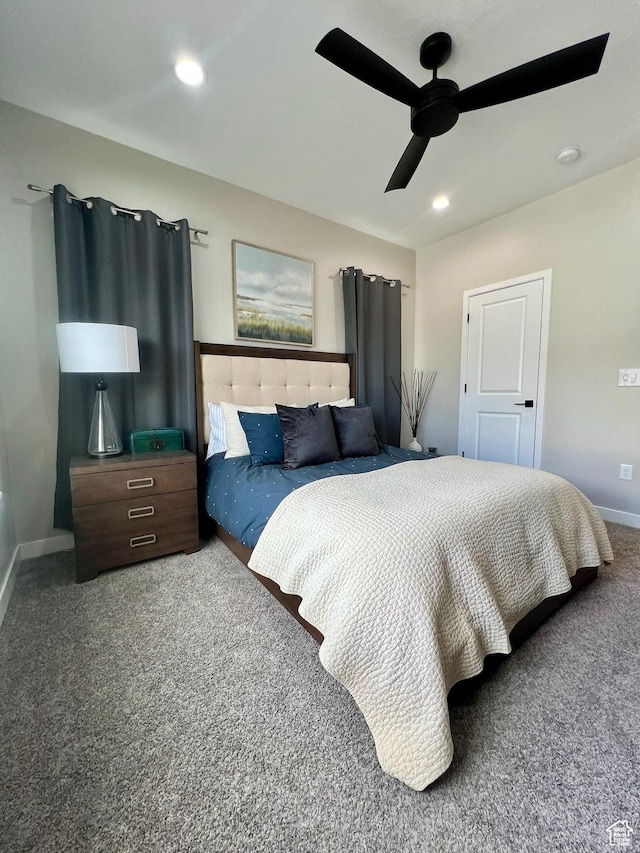 15456 S Navy Trails Ln W, Bluffdale, UT 84065 - carpeted bedroom with baseboards, recessed lighting, and a ceiling fan