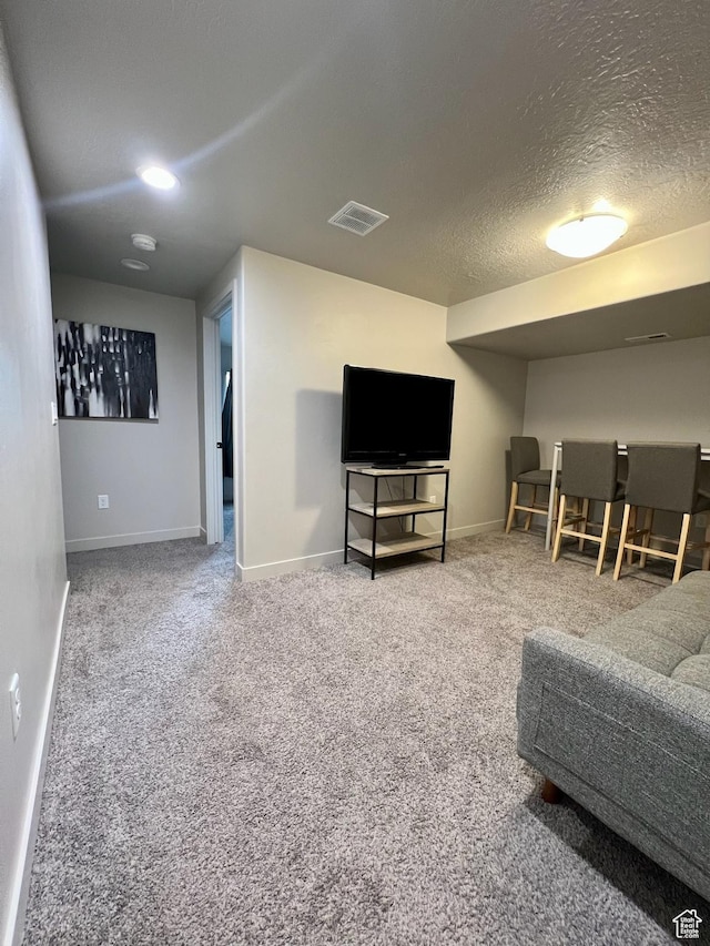 15456 S Navy Trails Ln W, Bluffdale, UT 84065 - living room featuring baseboards, a textured ceiling, and carpet
