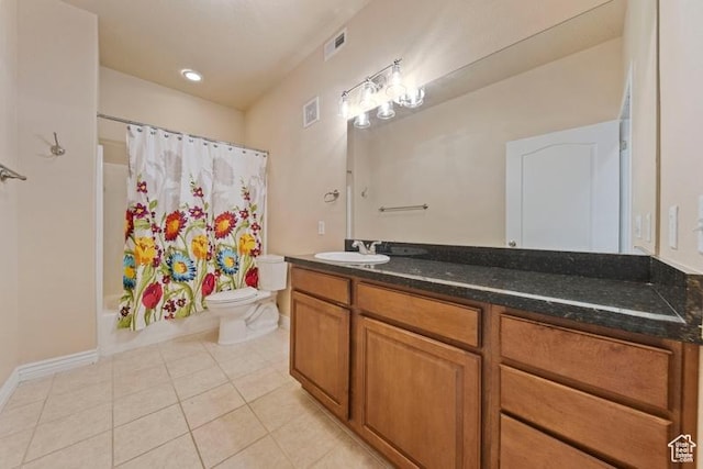 1134 E 3300th St S Unit 416, Salt Lake City, UT 84106 - full bathroom featuring toilet, tile patterned flooring, vanity, shower / bathtub combination with curtain, and baseboards