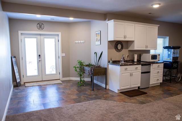 954 E 960 S, Ephraim, UT 84627 - kitchen with french doors, white microwave, dark countertops, and baseboards