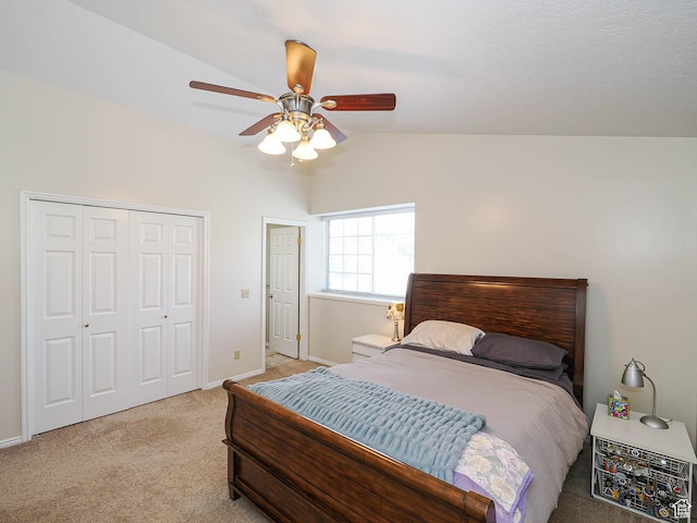 1090 E 2125 N, Layton, UT 84041 - bedroom with lofted ceiling, light carpet, baseboards, a ceiling fan, and a closet