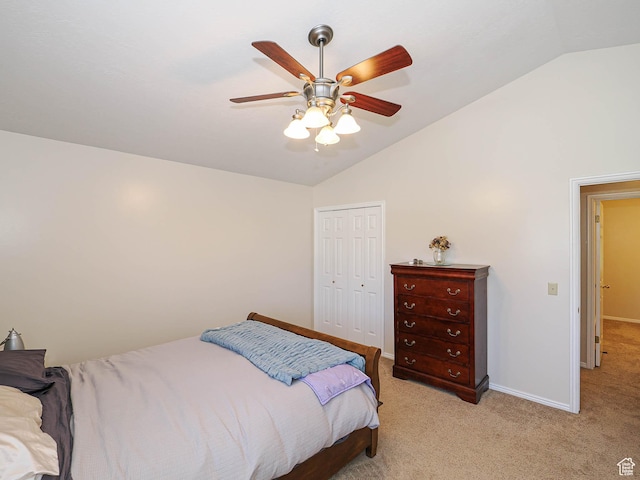 1090 E 2125 N, Layton, UT 84041 - bedroom with vaulted ceiling, light carpet, a closet, ceiling fan, and baseboards
