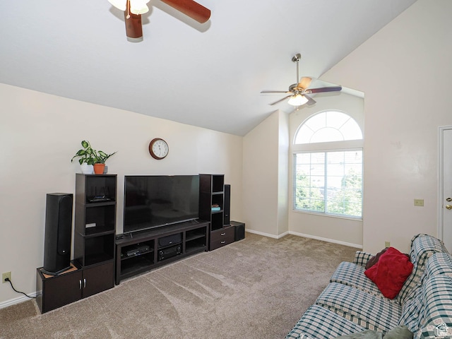 1090 E 2125 N, Layton, UT 84041 - living area featuring a ceiling fan, lofted ceiling, carpet flooring, and baseboards