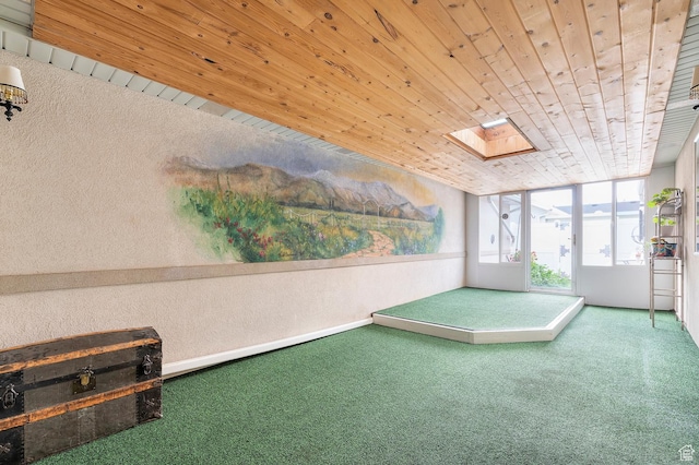 429 W 90 N, American Fork, UT 84003 - rec room featuring carpet flooring, wooden ceiling, a skylight, and a textured wall