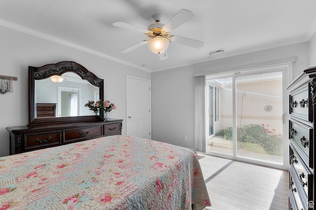 429 W 90 N, American Fork, UT 84003 - bedroom featuring access to outside, wood finished floors, ornamental molding, and a ceiling fan