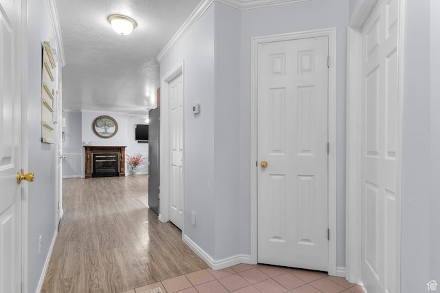 429 W 90 N, American Fork, UT 84003 - hall with baseboards, a textured ceiling, light wood-style flooring, and ornamental molding