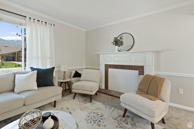 1064 E 200 N, Orem, UT 84097 - carpeted living area featuring ornamental molding, baseboards, and a fireplace