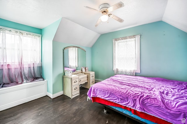 201 S 400 W, Logan, UT 84321 - bedroom with lofted ceiling, wood finished floors, and ceiling fan