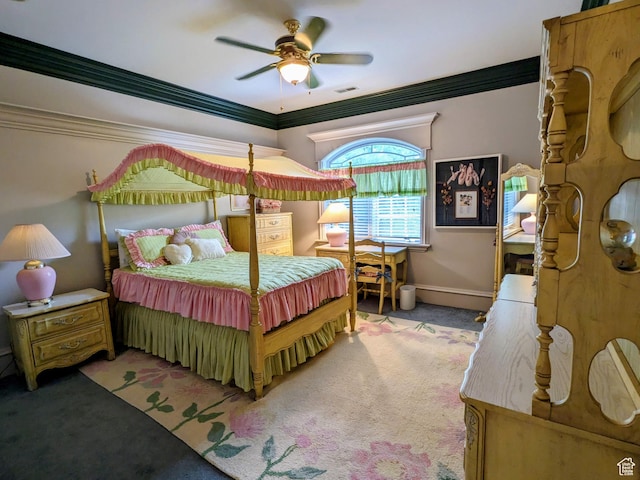 6331 S Shenandoah Ave, Salt Lake City, UT 84121 - bedroom featuring carpet, ornamental molding, a ceiling fan, and baseboards