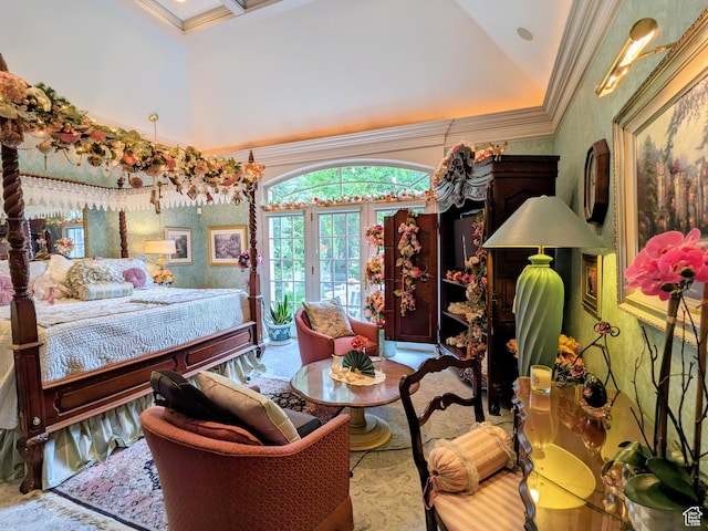 6331 S Shenandoah Ave, Salt Lake City, UT 84121 - bedroom with crown molding, access to outside, and wallpapered walls