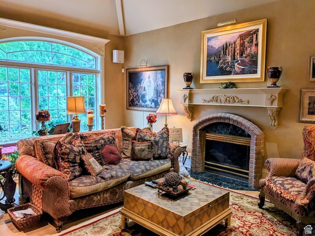 6331 S Shenandoah Ave, Salt Lake City, UT 84121 - living area featuring lofted ceiling and a fireplace