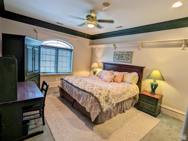 6331 S Shenandoah Ave, Salt Lake City, UT 84121 - bedroom featuring carpet floors, baseboards, crown molding, and a ceiling fan