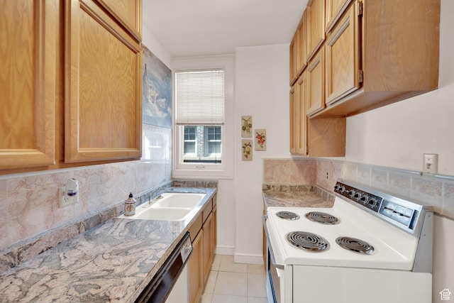 29 S State St Unit 810, Salt Lake City, UT 84111 - kitchen with white appliances, a sink, decorative backsplash, light countertops, and light tile patterned floors