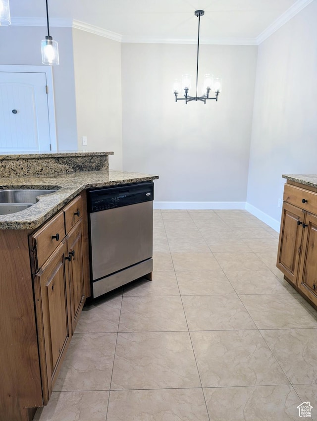 1030 N 995 W Unit 907, Orem, UT 84057 - kitchen featuring dishwasher, baseboards, ornamental molding, decorative light fixtures, and light stone counters