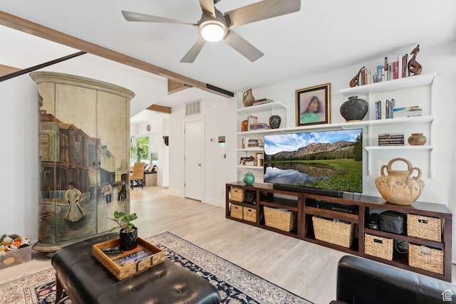 1411 S Utah St Unit 7, Salt Lake City, UT 84104 - living room featuring ceiling fan, light wood finished floors, and beam ceiling