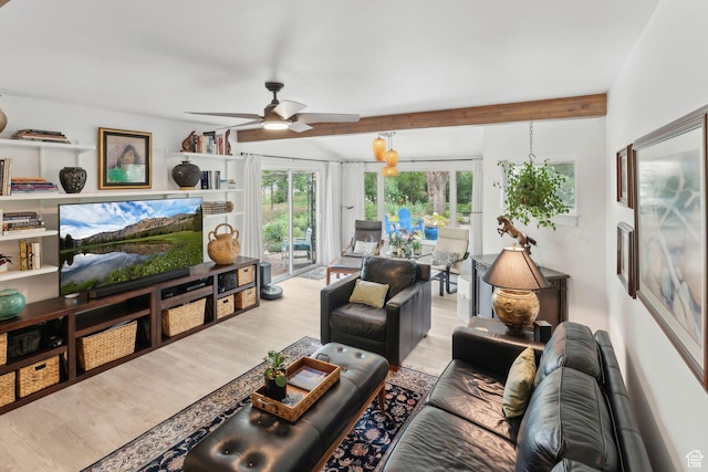1411 S Utah St Unit 7, Salt Lake City, UT 84104 - living area with ceiling fan, beam ceiling, and wood finished floors