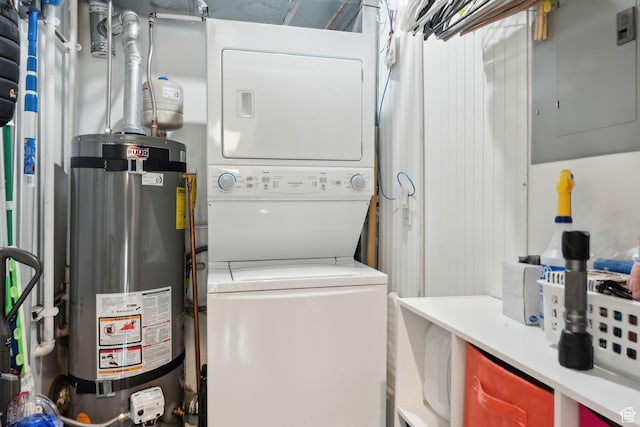 1411 S Utah St Unit 7, Salt Lake City, UT 84104 - laundry area with water heater and stacked washer and clothes dryer