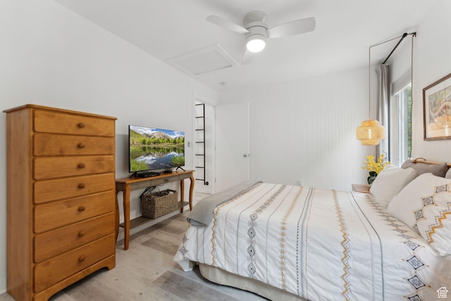 1411 S Utah St Unit 7, Salt Lake City, UT 84104 - bedroom with attic access, light wood-type flooring, and ceiling fan