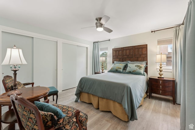 1411 S Utah St Unit 7, Salt Lake City, UT 84104 - bedroom with two closets, light wood-type flooring, and ceiling fan