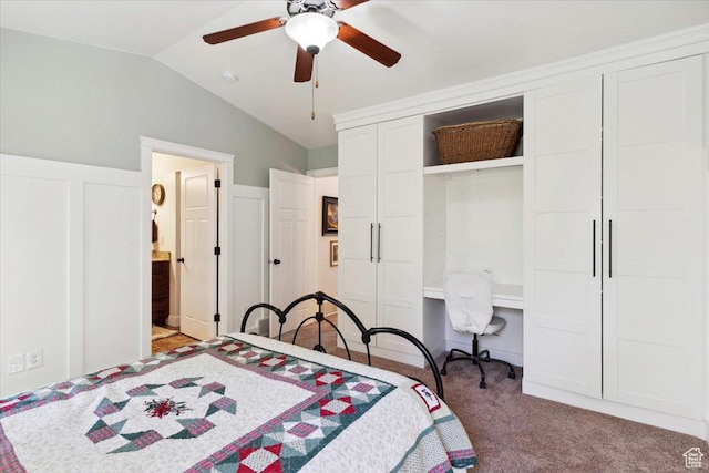 255 W 2700 N Unit 31, Pleasant View, UT 84414 - bedroom featuring lofted ceiling, light colored carpet, a closet, connected bathroom, and a ceiling fan