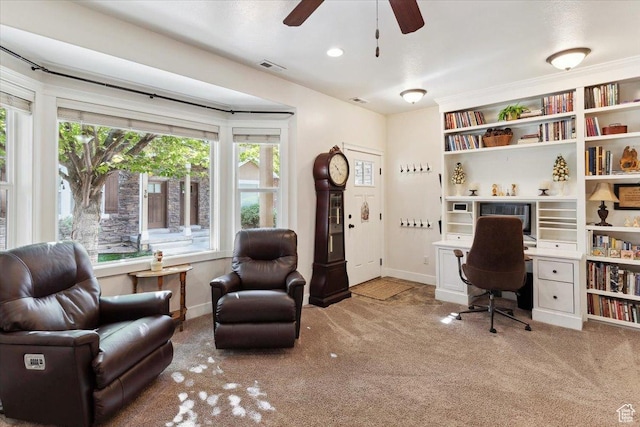 255 W 2700 N Unit 31, Pleasant View, UT 84414 - carpeted home office featuring a ceiling fan, baseboards, and built in study area