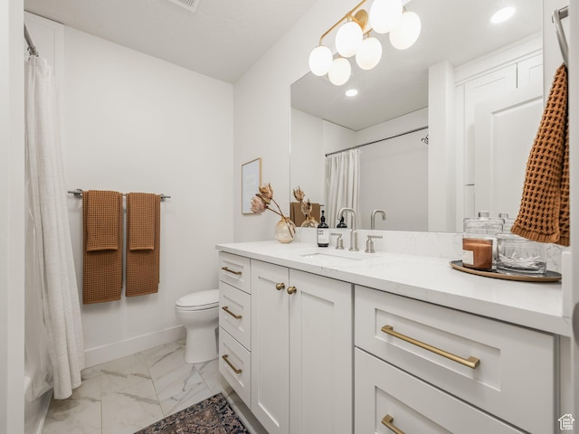 1136 E 3580 S, Millcreek, UT 84106 - bathroom with marble finish flooring, vanity, toilet, recessed lighting, and curtained shower