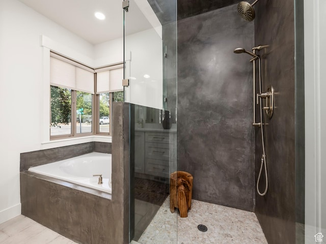 1136 E 3580 S, Millcreek, UT 84106 - full bathroom featuring walk in shower, a bath, tile patterned flooring, recessed lighting, and vanity