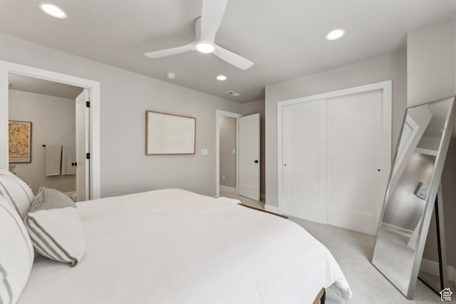 6625 Mountain Alder Way Unit 24, Park City, UT 84098 - bedroom featuring a closet, recessed lighting, a ceiling fan, baseboards, and light colored carpet