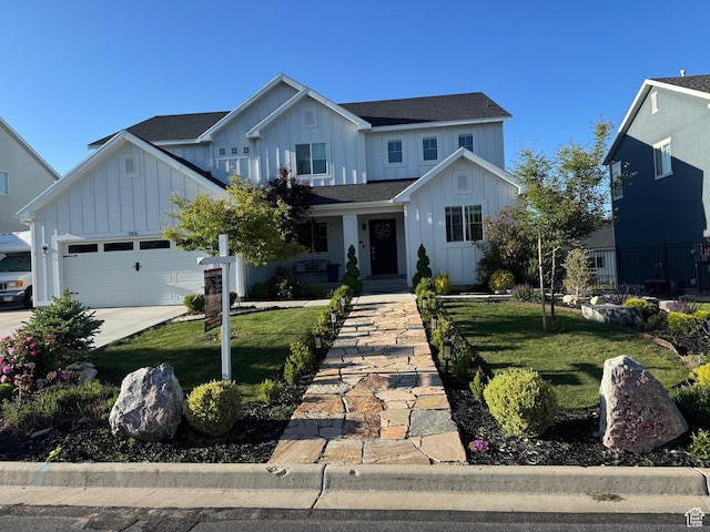 144 E Shorewood Dr S, Saratoga Springs, UT 84045 - modern farmhouse style home featuring board and batten siding, roof with shingles, driveway, and an attached garage