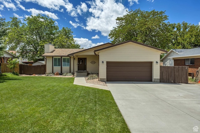 8328 S Grambling Way, Sandy, UT 84094 - ranch-style house featuring a garage, driveway, and a chimney