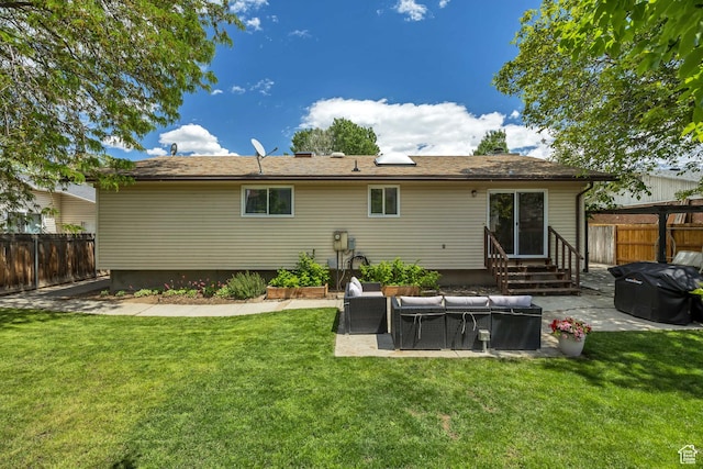 8328 S Grambling Way, Sandy, UT 84094 - back of property with an outdoor hangout area, entry steps, and a patio