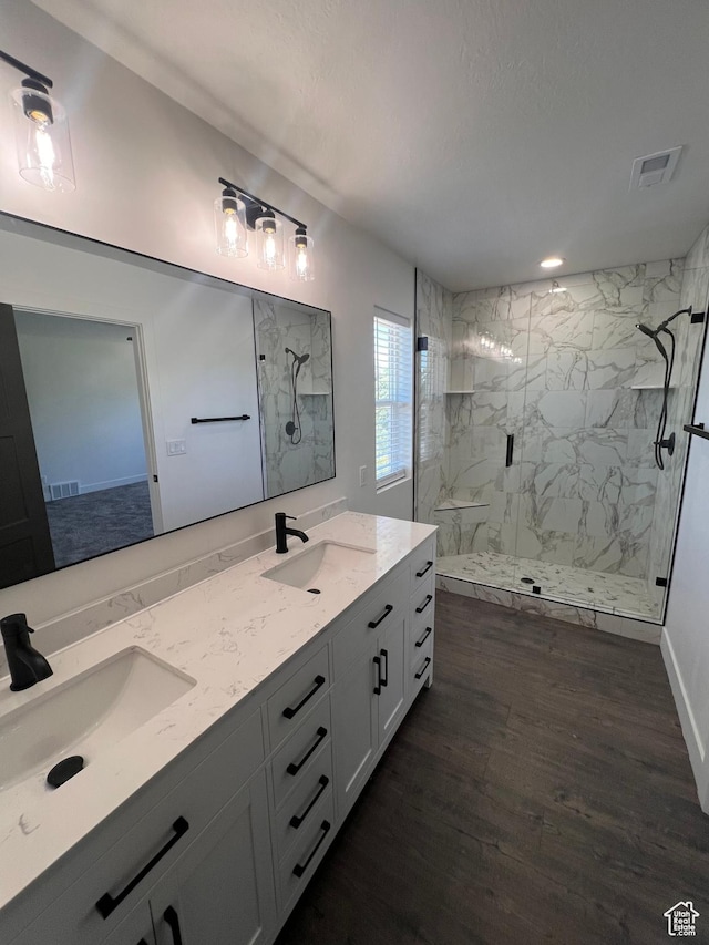 502 N 450 W, Orem, UT 84057 - full bath with a marble finish shower, wood finished floors, and double vanity