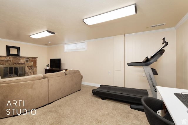950 E 120 S, Orem, UT 84097 - workout area with ornamental molding, carpet flooring, and a fireplace