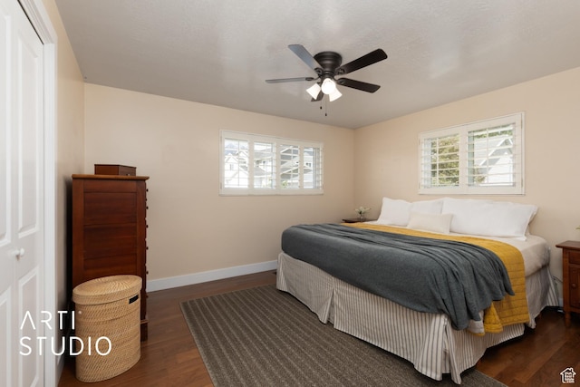 950 E 120 S, Orem, UT 84097 - bedroom featuring baseboards, dark wood-type flooring, and ceiling fan