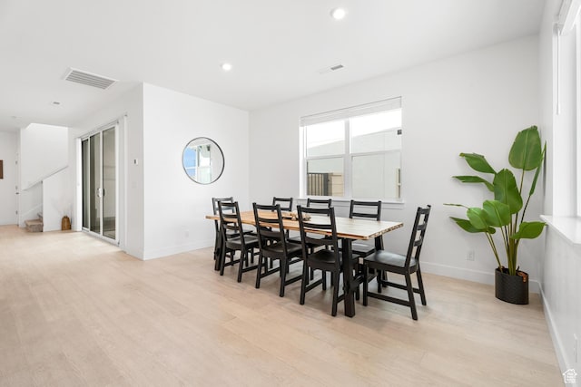 5670 S Carnelian Pkwy S, Bloomington, UT 84790 - dining room with light wood finished floors, baseboards, recessed lighting, and stairs