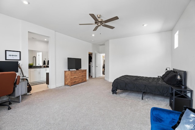 5670 S Carnelian Pkwy S, Bloomington, UT 84790 - bedroom featuring light colored carpet, recessed lighting, a ceiling fan, and baseboards