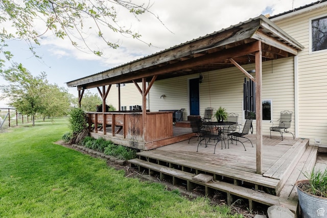 3704 S State St, Preston, ID 83263 - wooden terrace featuring a lawn and outdoor dining area