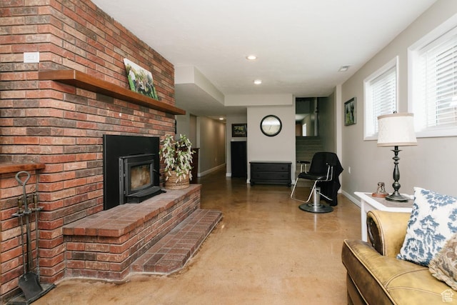 3704 S State St, Preston, ID 83263 - living area with baseboards, a brick fireplace, and recessed lighting
