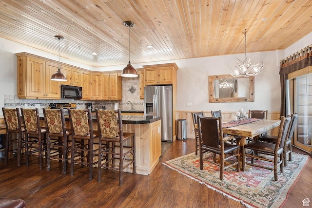 3975 Timberwolf Ln Unit 2C, Park City, UT 84098 - dining area featuring wooden ceiling, a chandelier, and dark wood finished floors