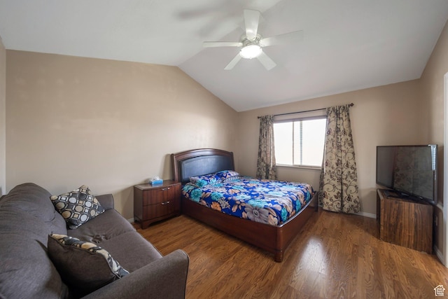 6216 S Waller Ln W, West Jordan, UT 84081 - bedroom with vaulted ceiling, wood finished floors, baseboards, and a ceiling fan