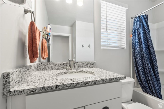 4376 W Bromwell Ct, Lehi, UT 84043 - bathroom featuring vanity, toilet, and shower / bath combination with curtain