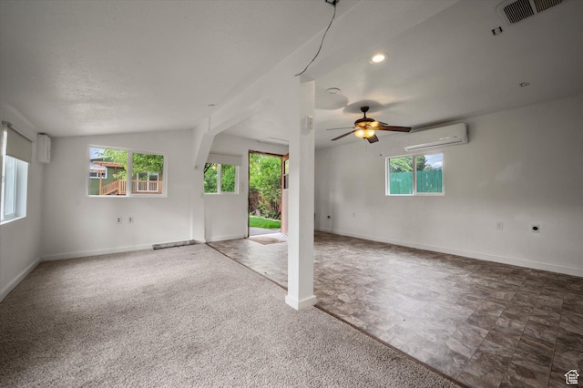 430 W 550 N, Logan, UT 84321 - empty room with a wall mounted AC, healthy amount of natural light, vaulted ceiling, ceiling fan, and baseboards