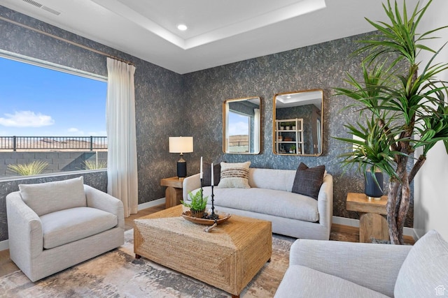 3719 E Padre Cv Unit 4092, Washington, UT 84780 - living area featuring baseboards, healthy amount of natural light, a raised ceiling, recessed lighting, and wallpapered walls