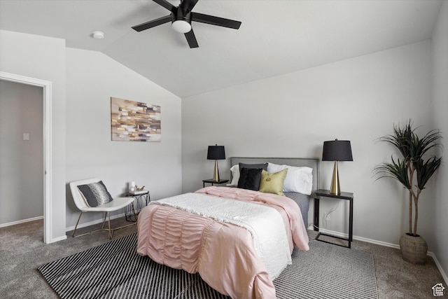 714 N 300 W, American Fork, UT 84003 - bedroom featuring carpet floors, vaulted ceiling, baseboards, and ceiling fan