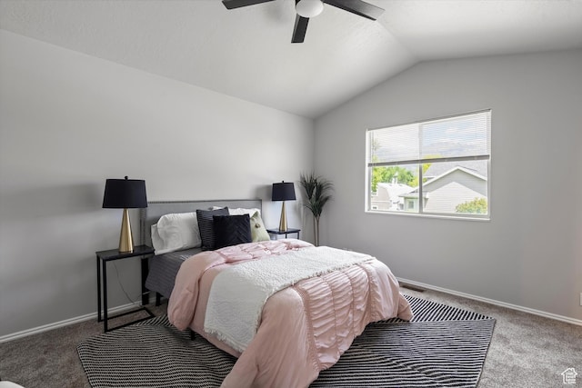 714 N 300 W, American Fork, UT 84003 - bedroom with carpet, vaulted ceiling, baseboards, and a ceiling fan