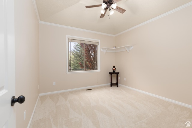 14825 S Meadow Oak Ct, Draper, UT 84020 - unfurnished room featuring light carpet, a ceiling fan, ornamental molding, and baseboards