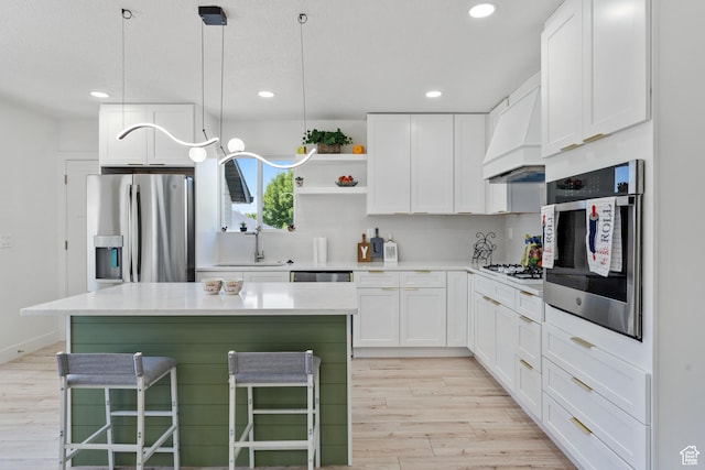 905 N 100 E, Pleasant Grove, UT 84062 - kitchen with stainless steel appliances, custom exhaust hood, a sink, open shelves, and recessed lighting