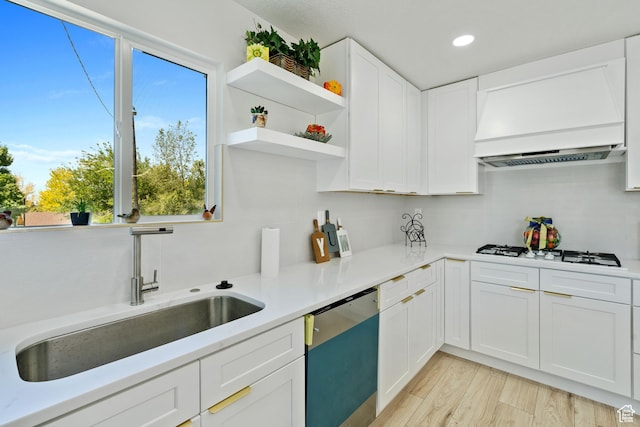 905 N 100 E, Pleasant Grove, UT 84062 - kitchen featuring dishwasher, a sink, premium range hood, white gas cooktop, and recessed lighting